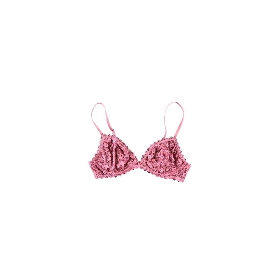 Victorias Secret Pink Floral Lace Bralette Unlined Triangle Bra Size Small
